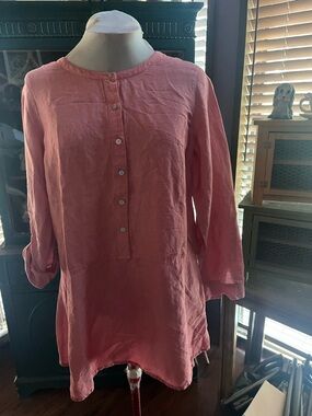 J. Jill Large Coral Button-Front Linen Tunic Top
